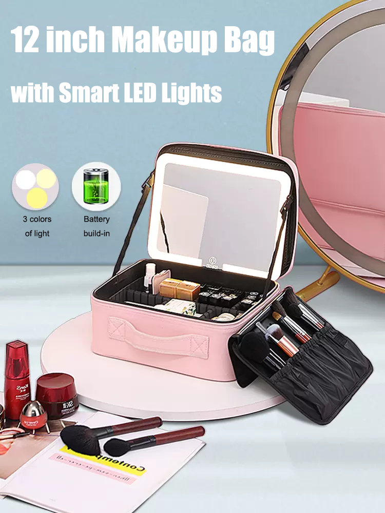 PU Cosmetics Train Case with Removeable LED Lighted Mirror detail 01