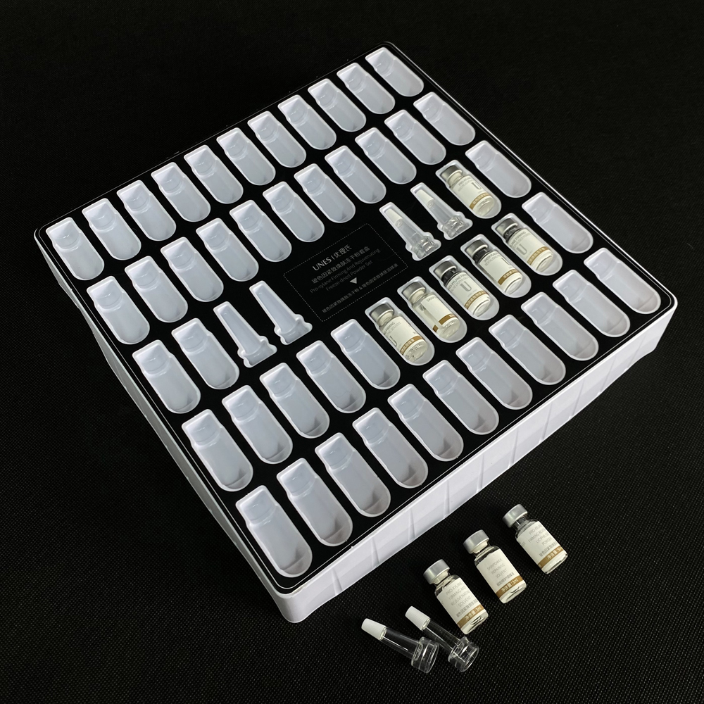 High quality custom disposable PET black color blister cosmetic packaging tray for polvo liofilizado