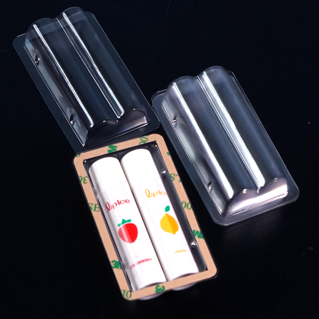 Plastic Clear 2 Pack Chapstick Lip Balm Blister Tray with Adhesive Tape