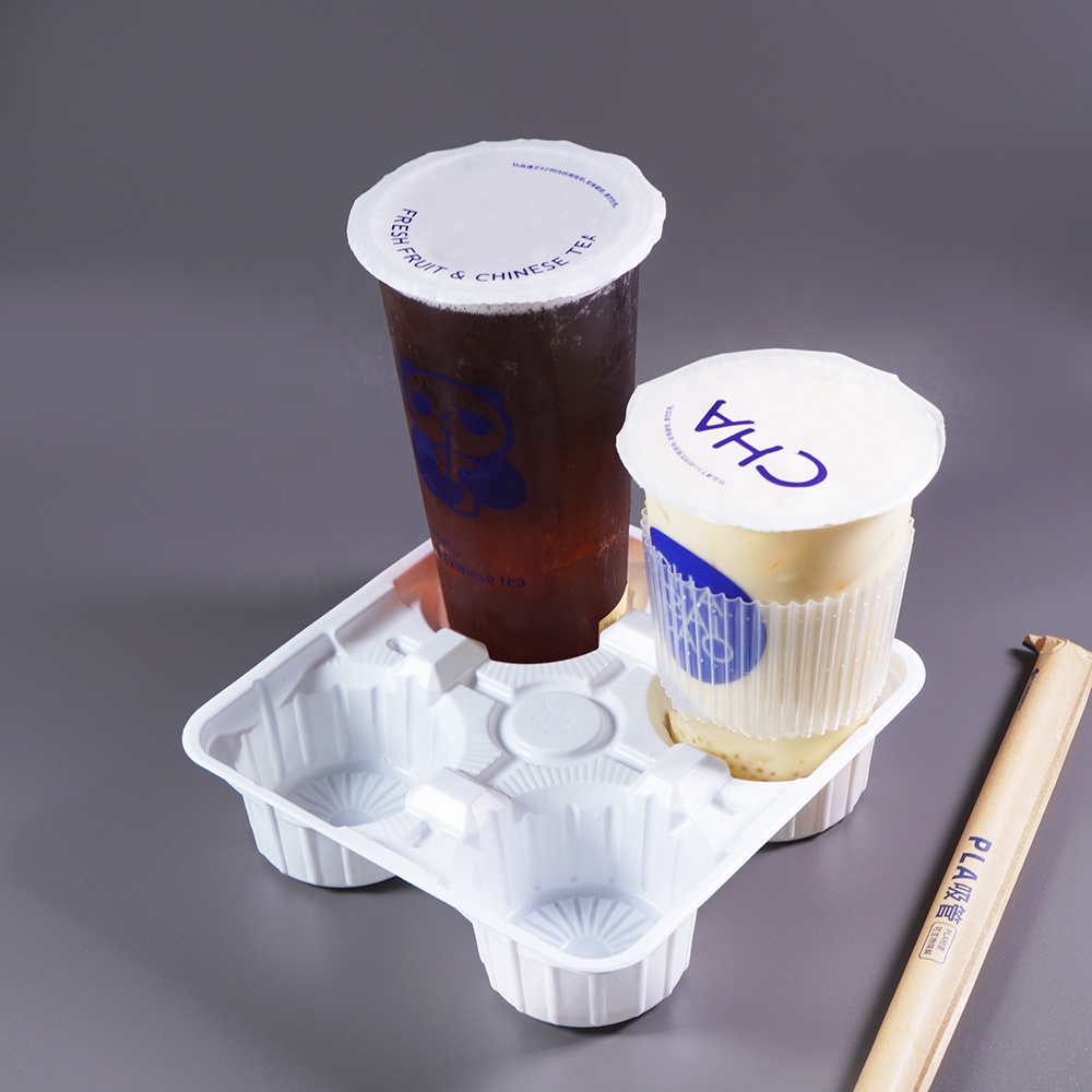 Environmentally 4 Compartment Cup Holder Takeaway Coffee Milk Tea Cup Tray
