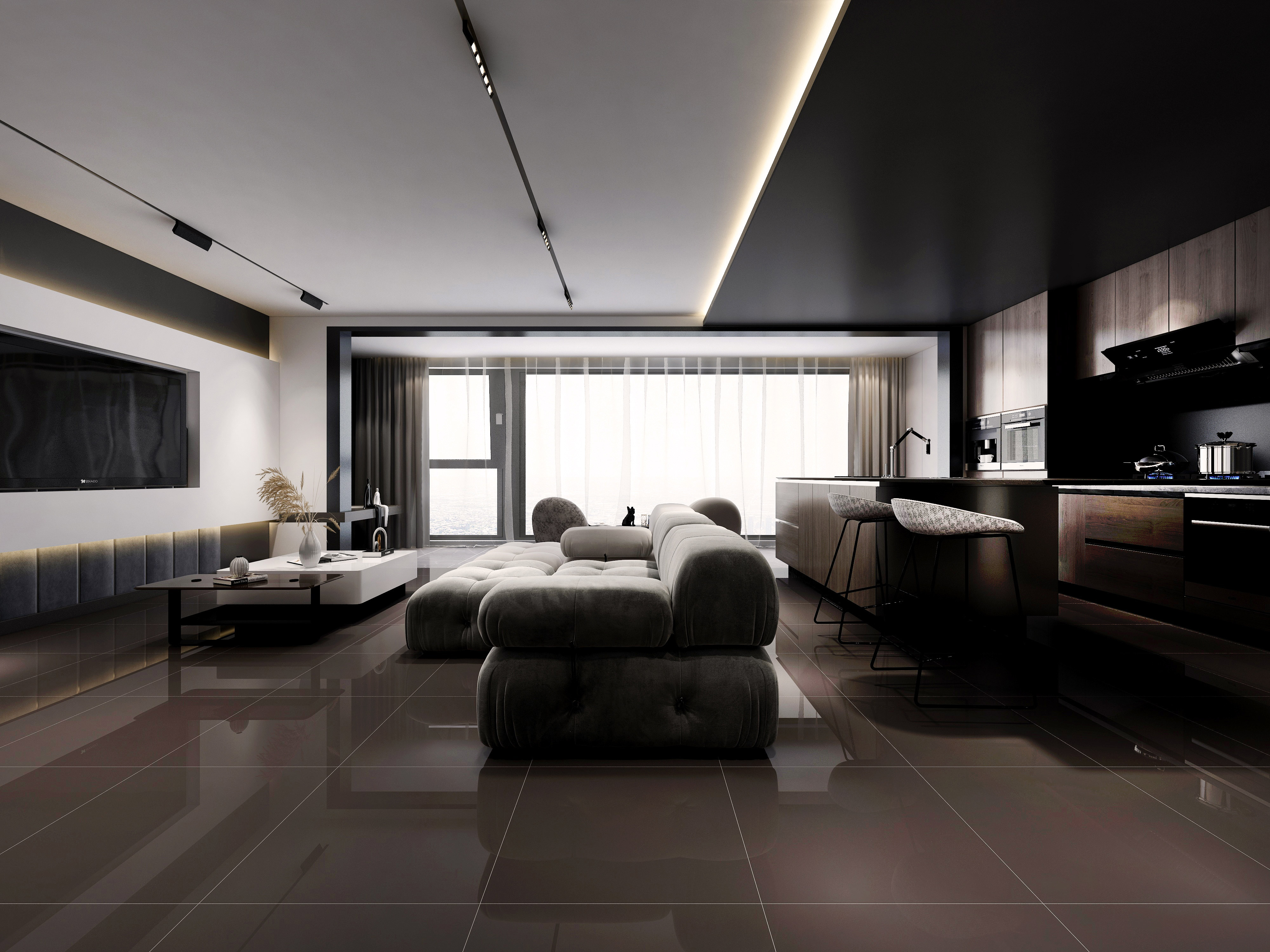 living space black glossy tiles