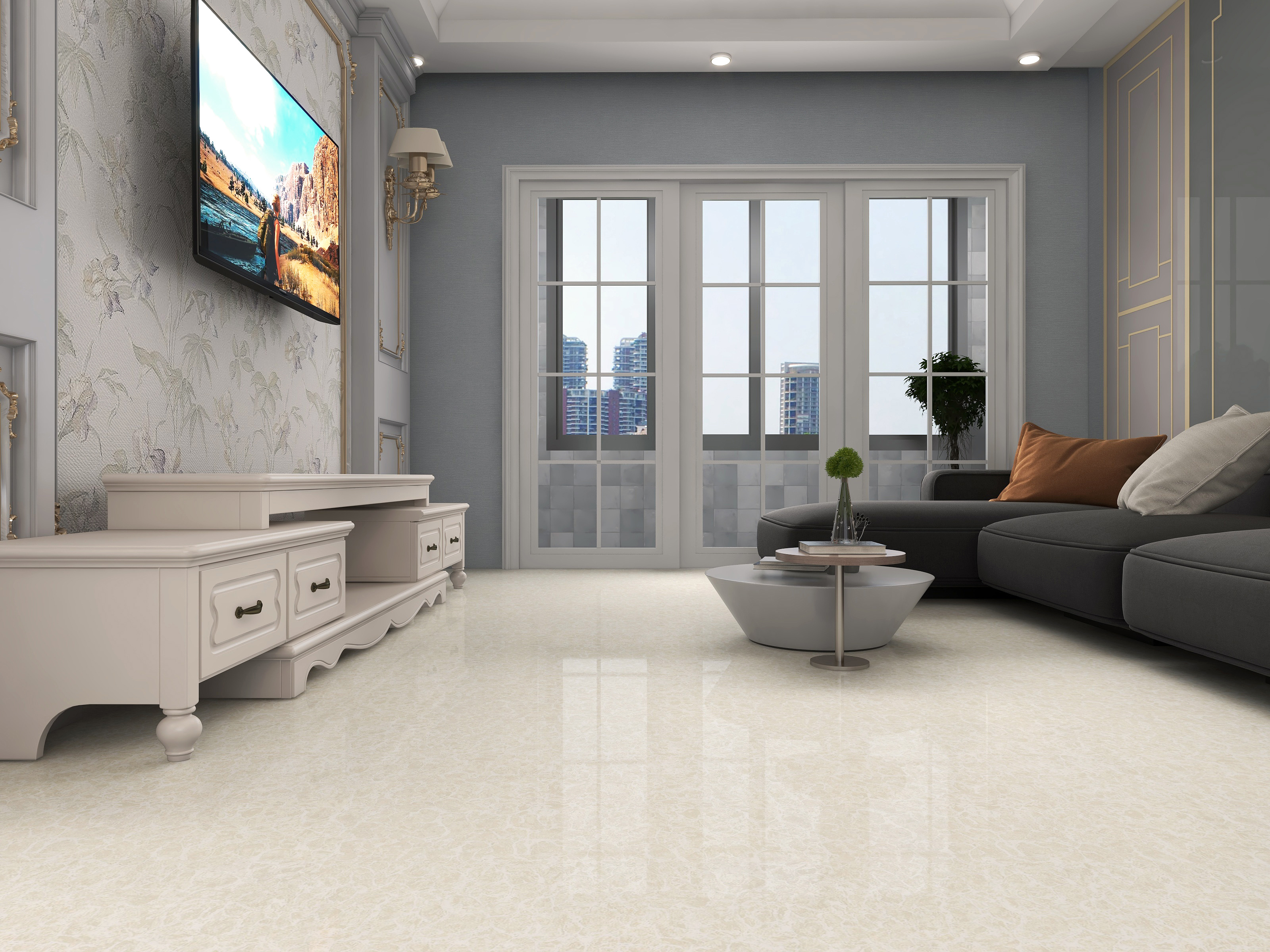 600x600mm living room white polished floor tiles