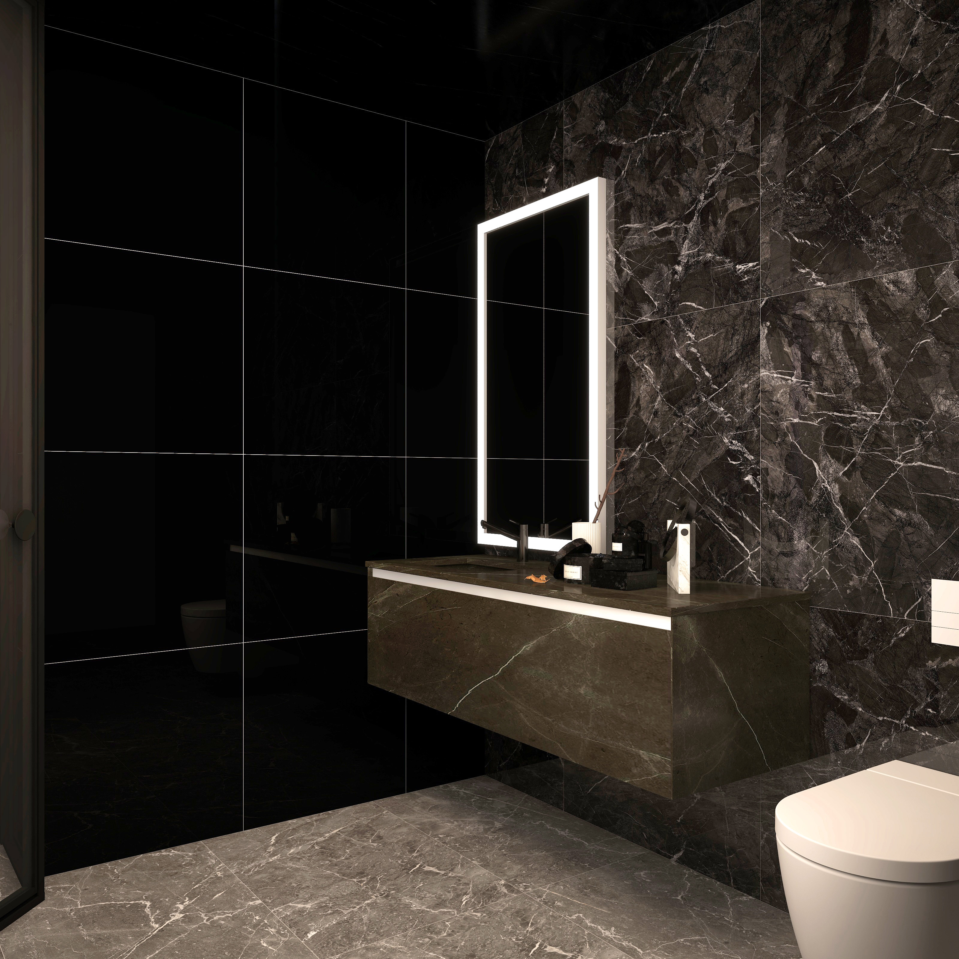 bathroom black polished wall tiles