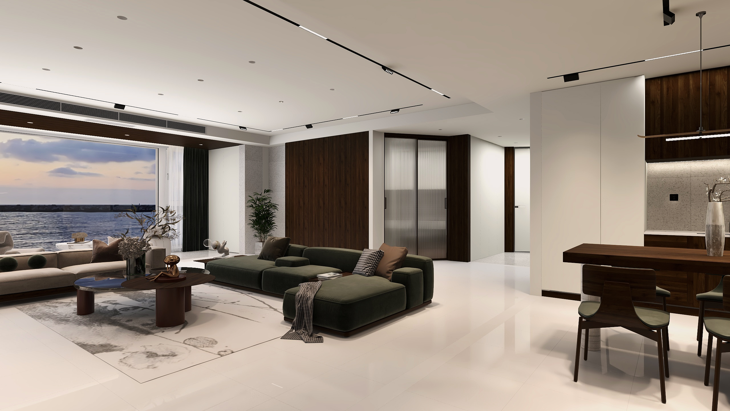 living room polished floor tiles