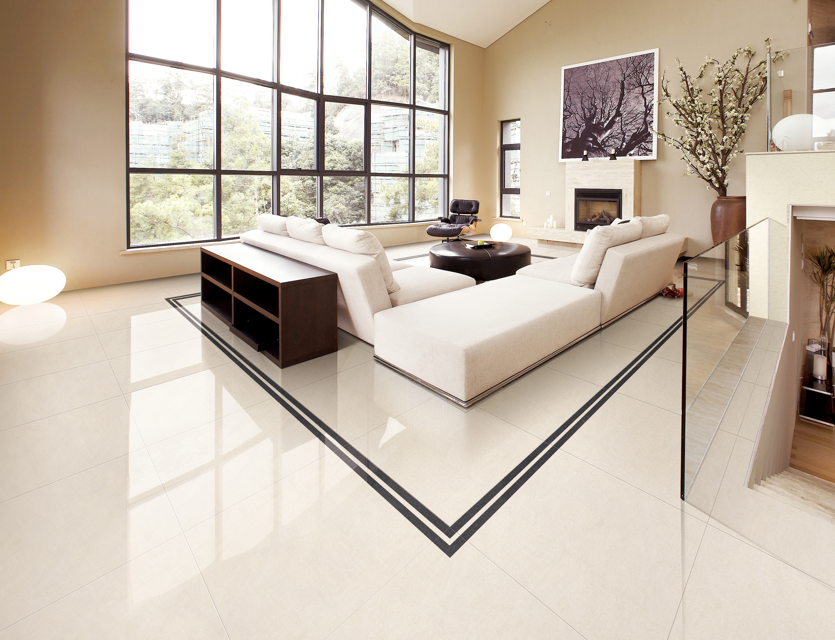 600x600mm beige sandstone polished floor tiles