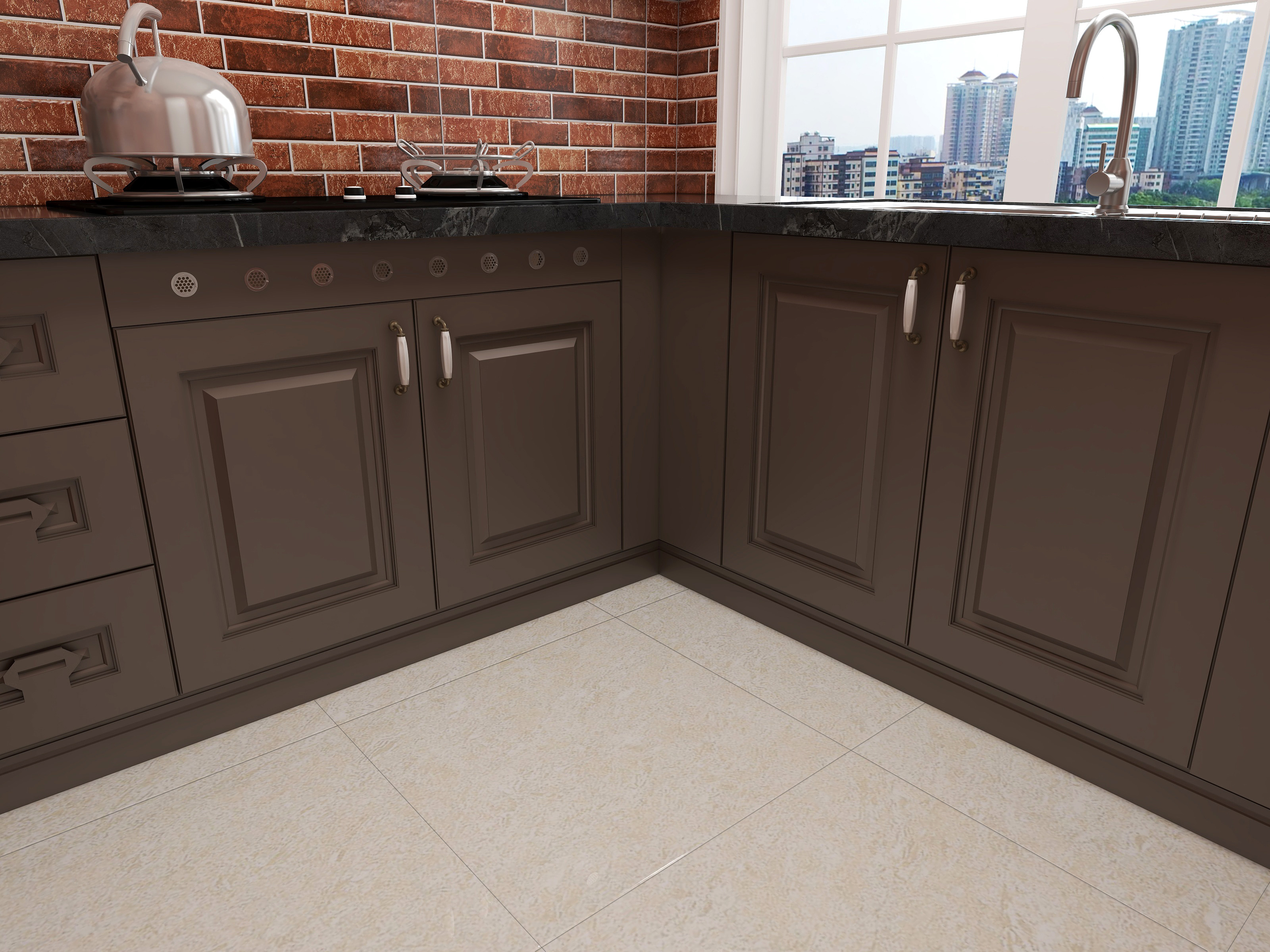 600x600mm kitchen beige porcelain glossy floor tiles