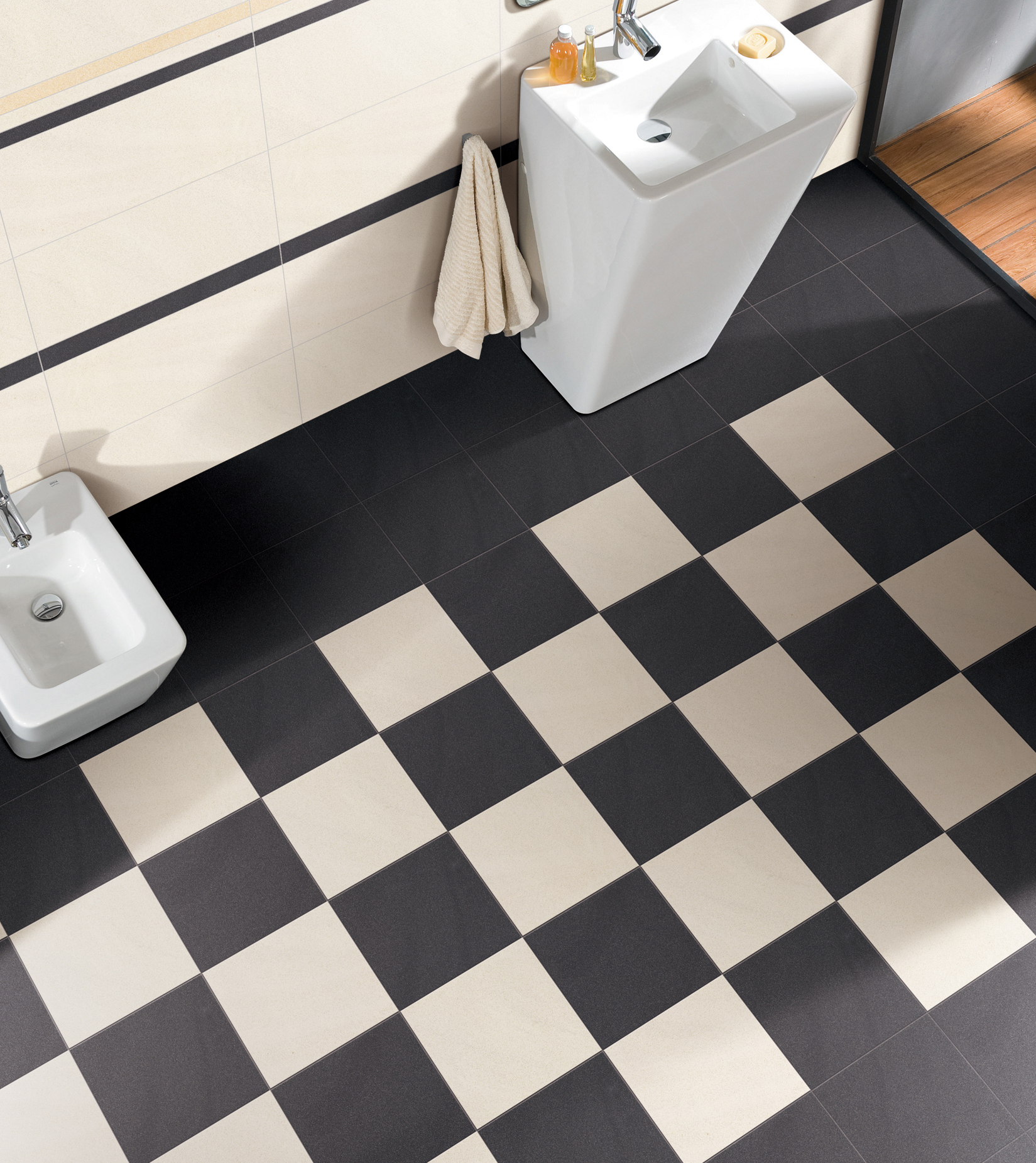 600x600 black and white matt floor tiles