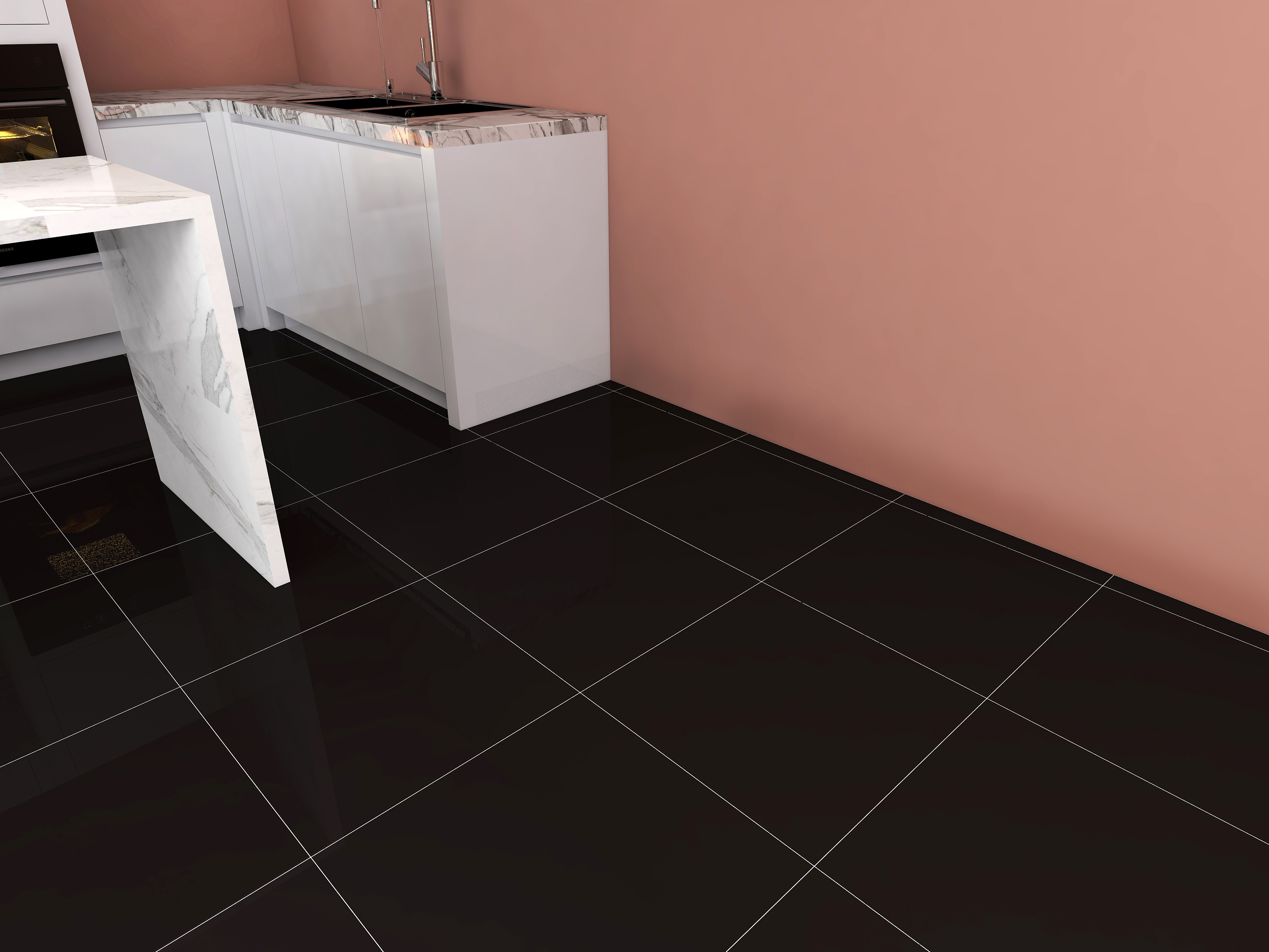 kitchen black matt tiles