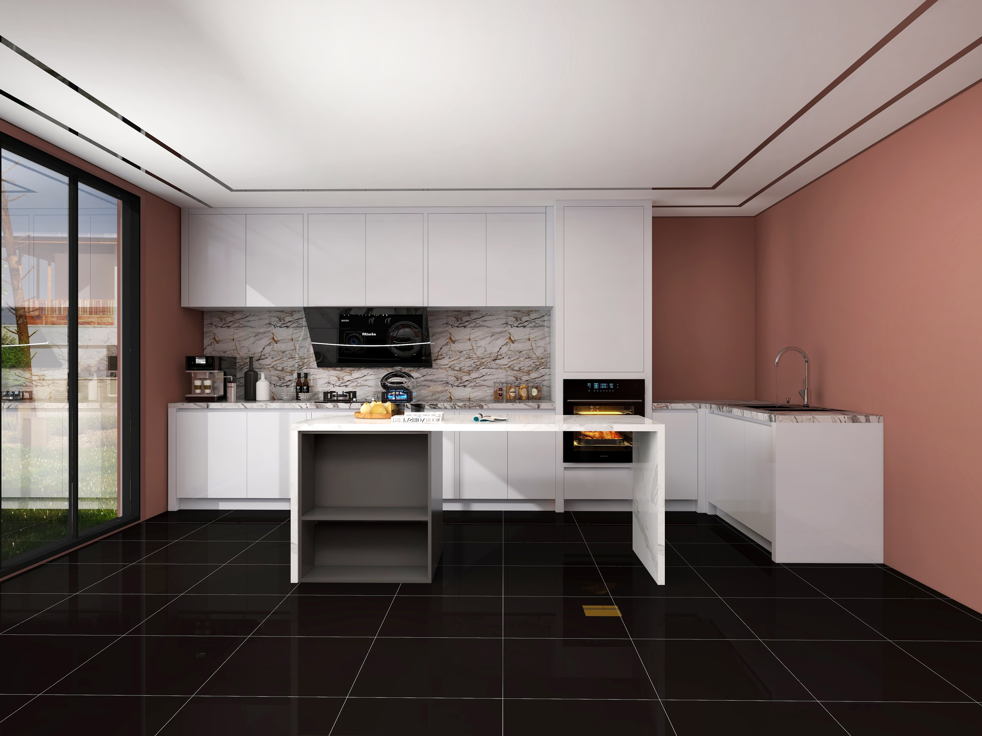 kitchen black polished floor tiles