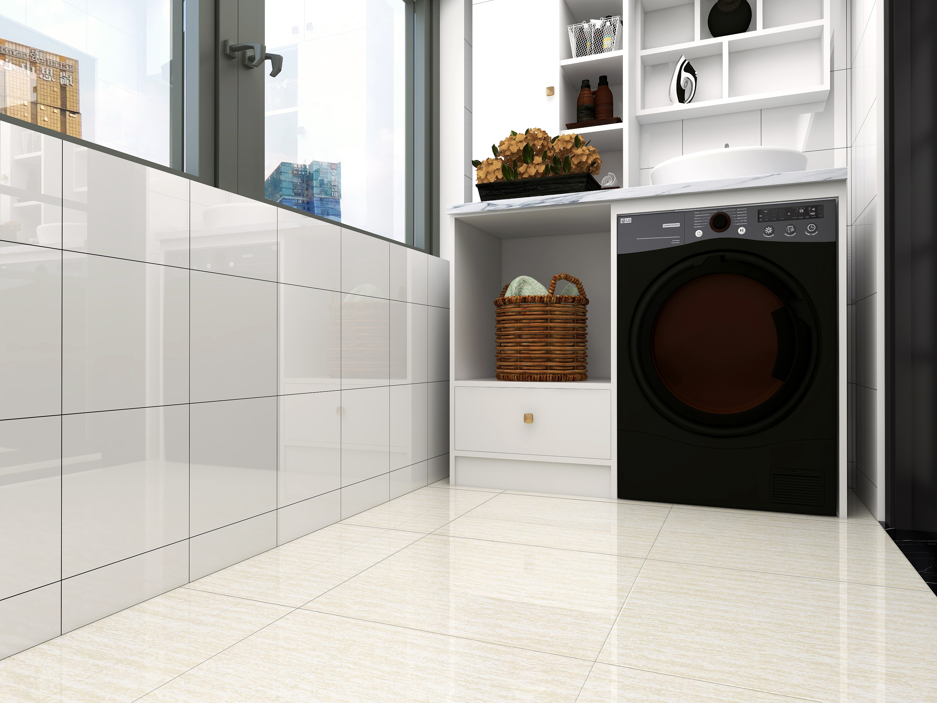 600x600mm bathroom white glossy floor tiles