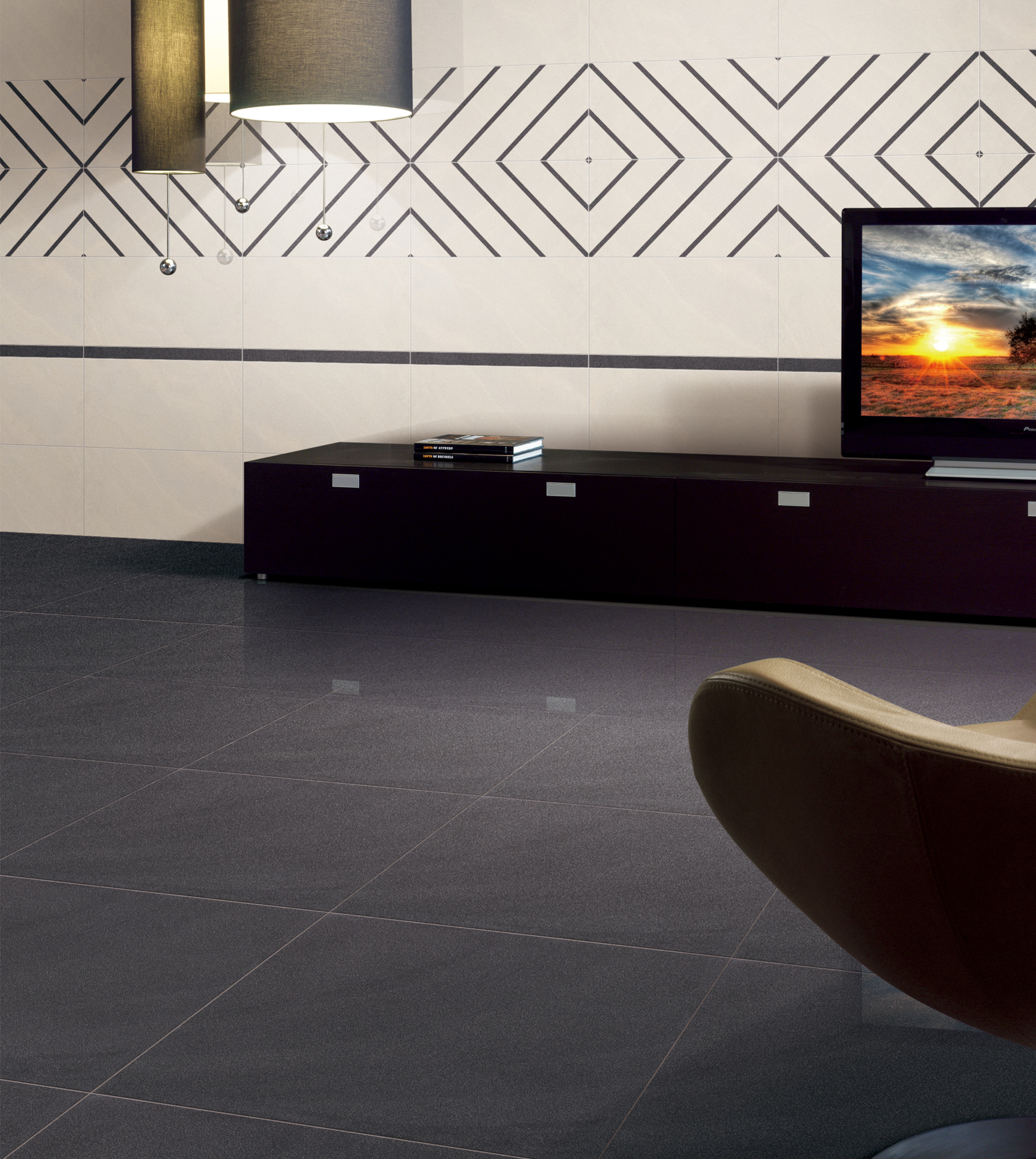 600x600mm black glossy living room floor tiles