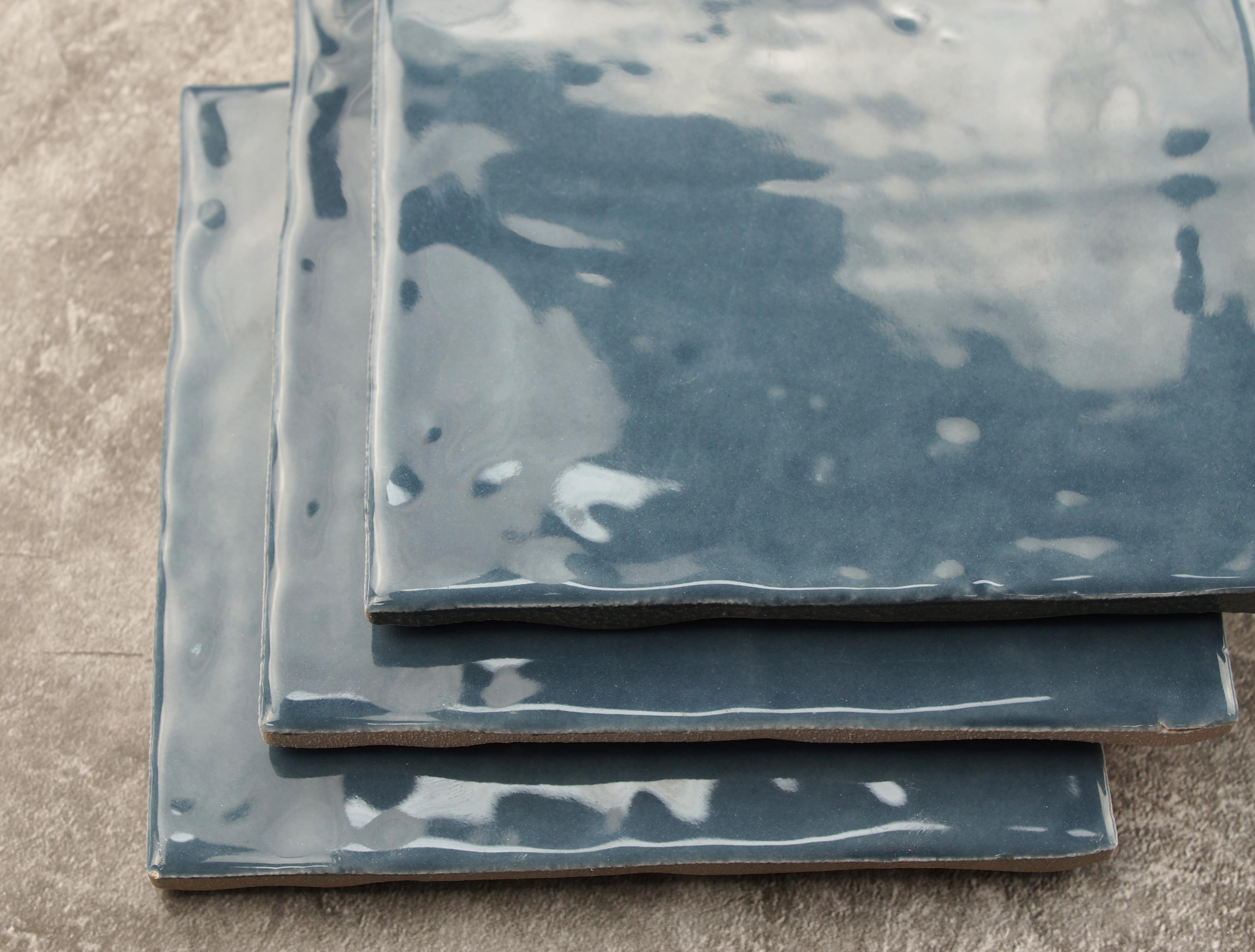 blue glossy 4x4 handmade tile