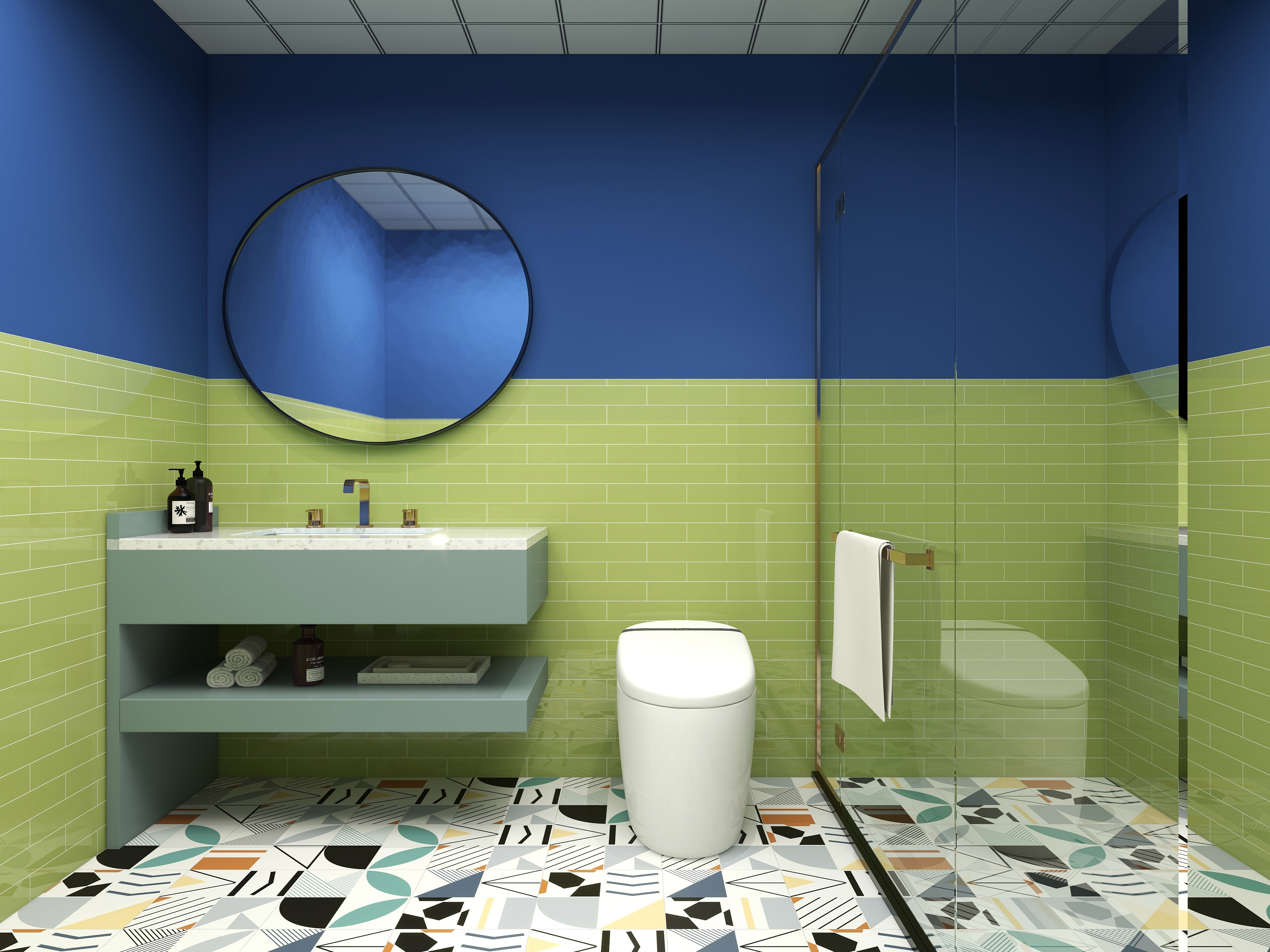 65x265mm bathroom blue and green wall tiles