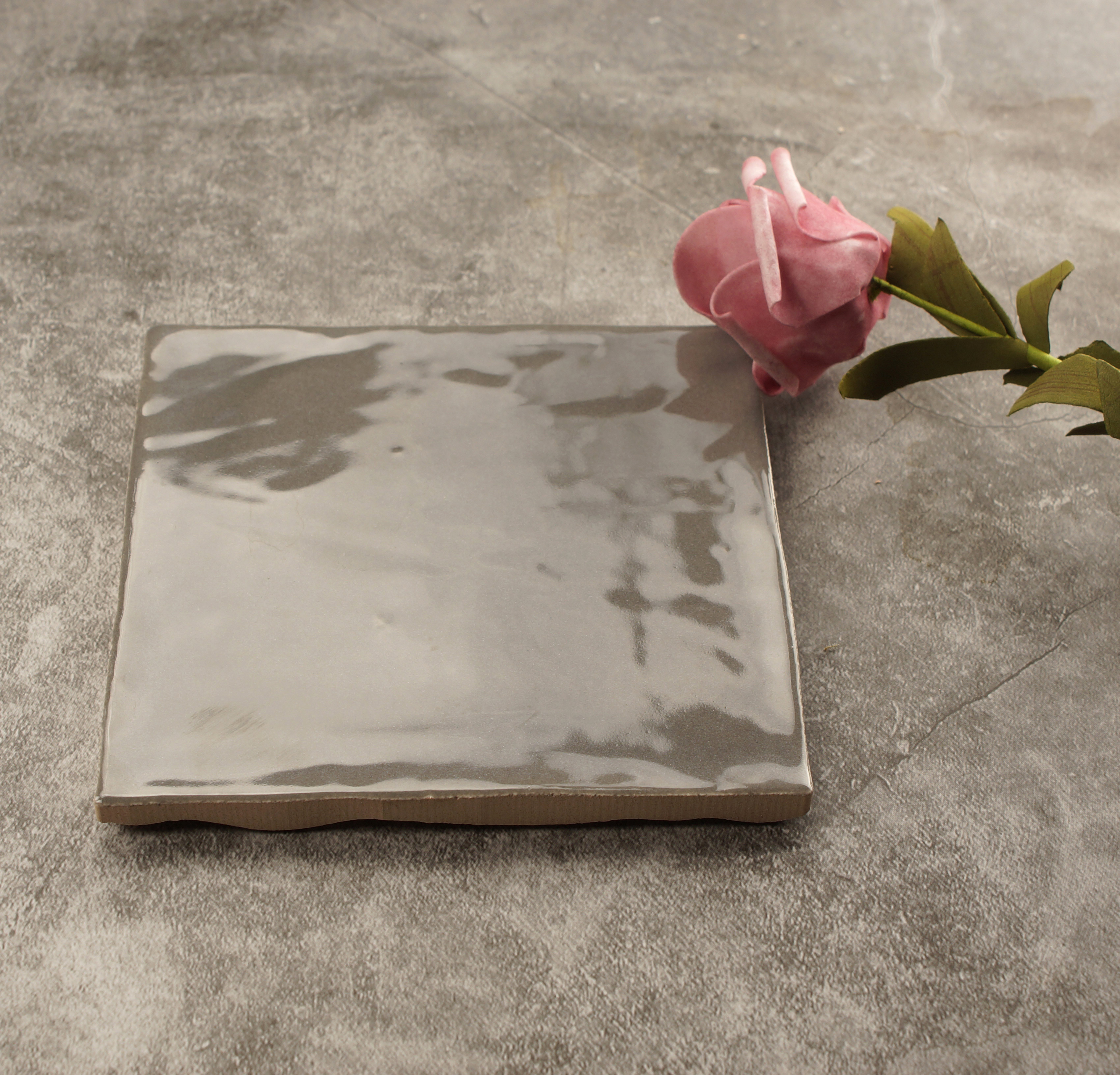 dark grey glossy 4x4 handmade tile