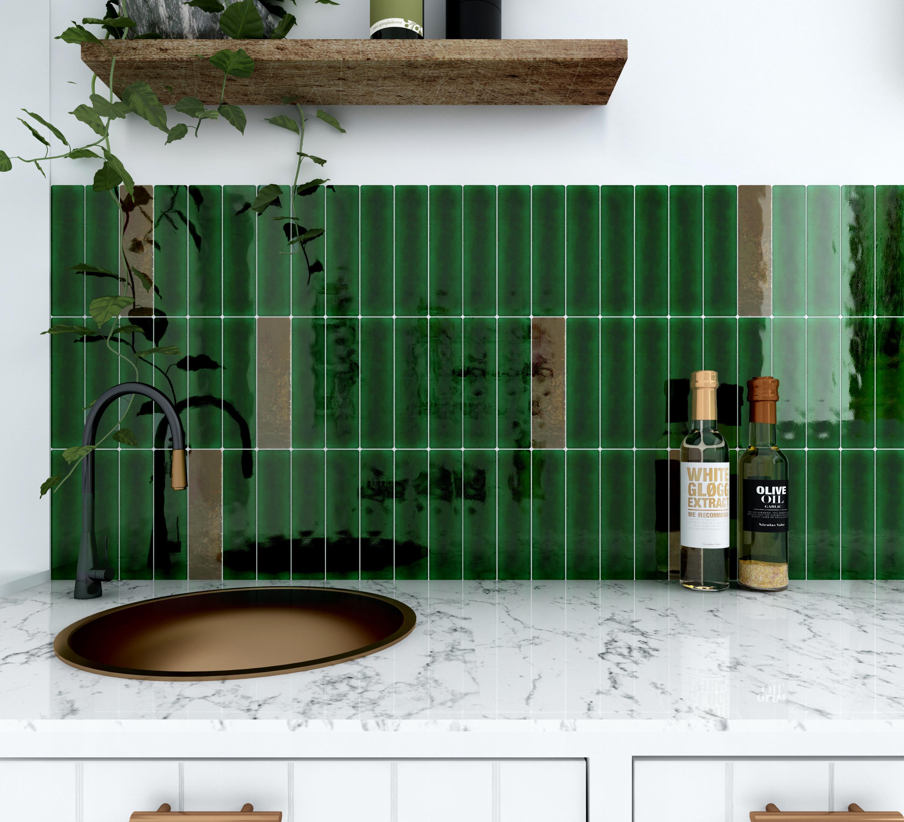 70x280mm dark green handmade bathroom wall tiles