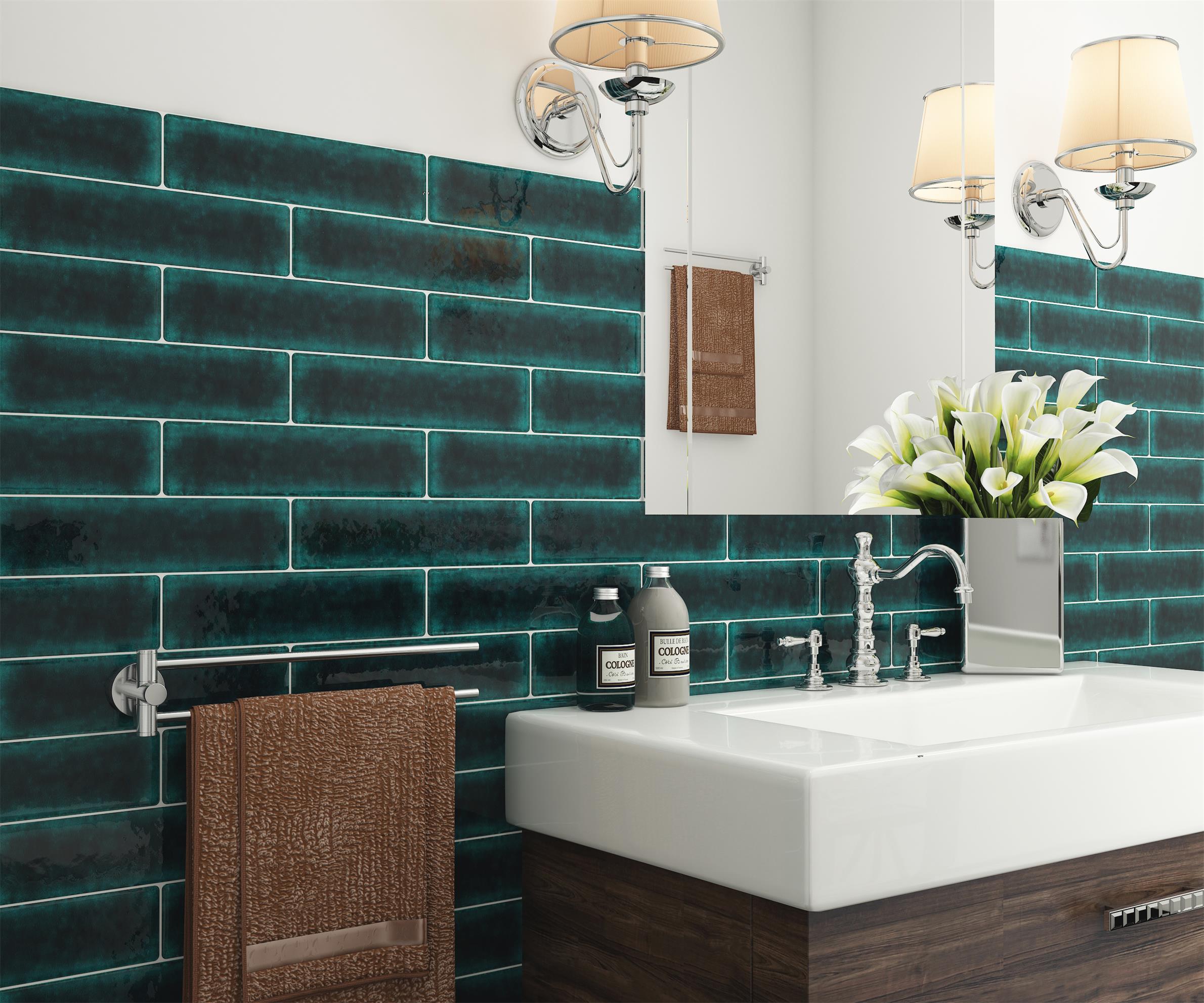70x280mm sage handmade bathroom wall tiles