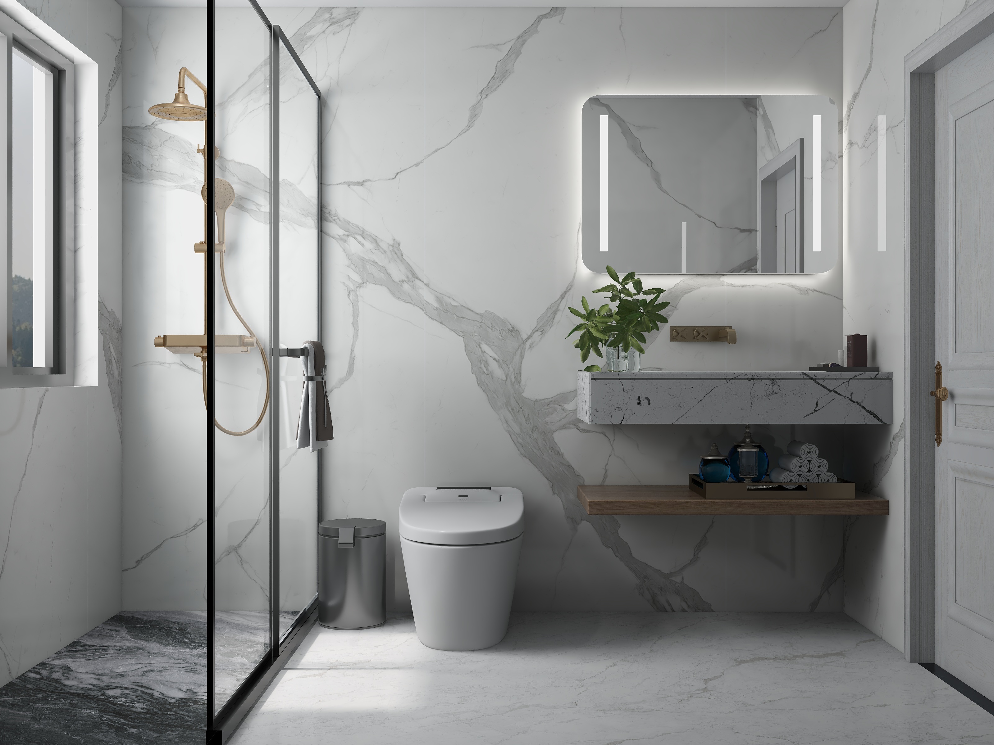 white porcelain slab bathroom tiles