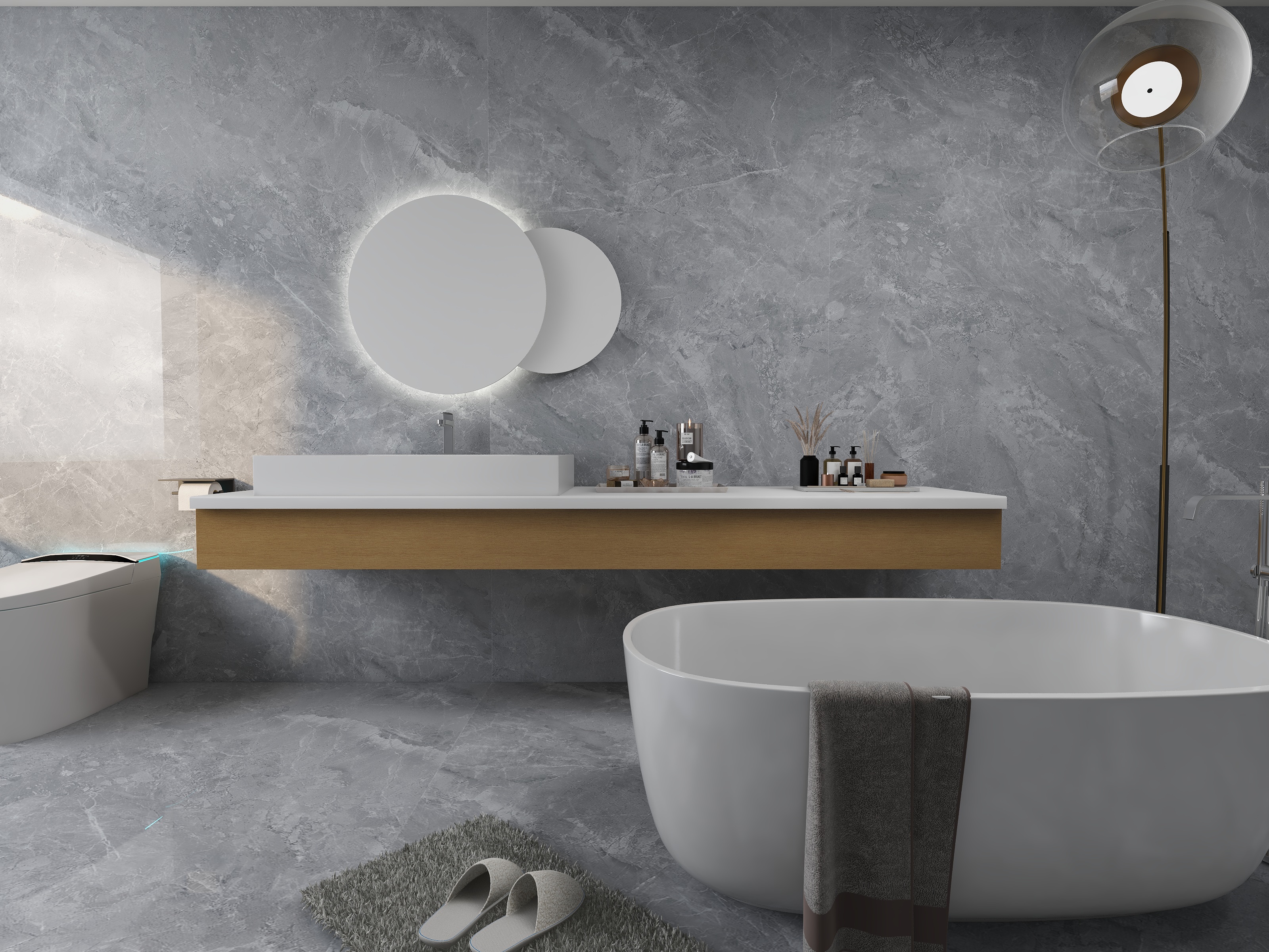 polished bathroom slab tiles