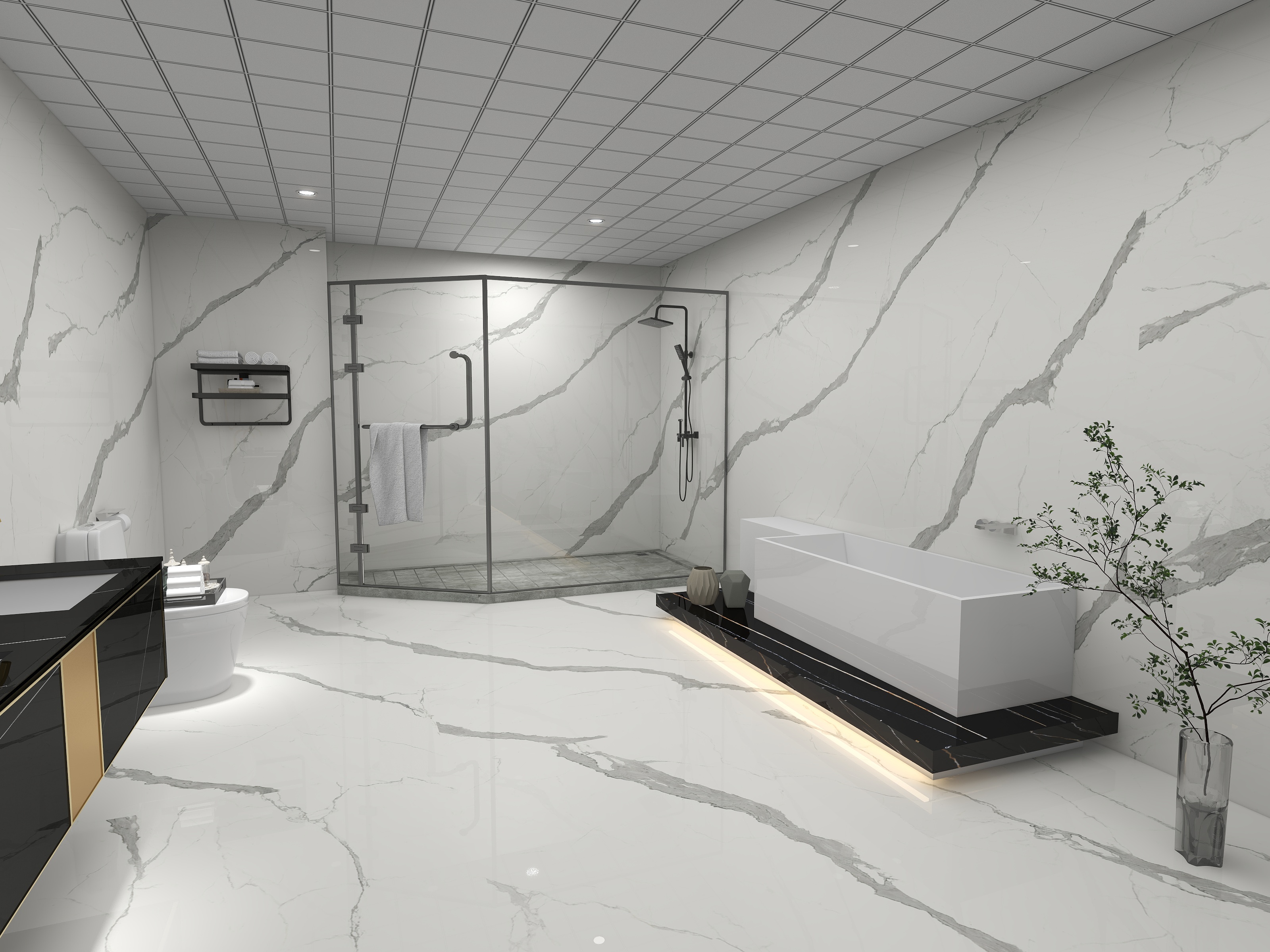white bathroom slab wall tiles