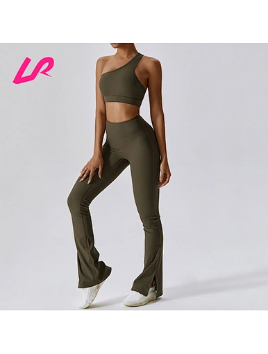 Flared trousers & one shoulder sports bra yoga set