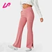 Crossover Waist Split Hem Full Length Flare Leggings