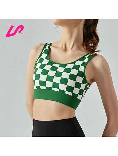 high support plaid sports bra for women