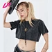 Fashion High Street Acid-wash Crop Running T-shirt For Women