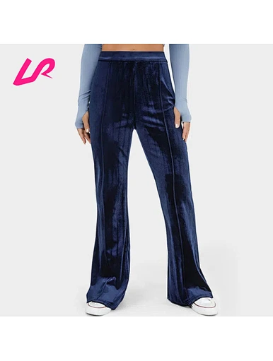High Waisted Side Zipper Flare Velvet Sweatpants