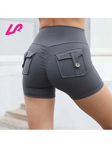 Custom Logo Compression Cargo Scrunch Butt Yoga Shorts With Pockets Wholesale Manufacture Women Sports Shorts