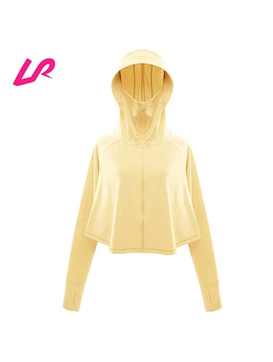 Customized Upf50+ UV Sun Protection Long Sleeve Thumbhole Hooded Crop Clothing Summer Women Outdoor Jacket