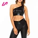 black leather sports bra