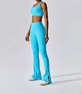 Slit wide leg legging with light blue cande color yoga set