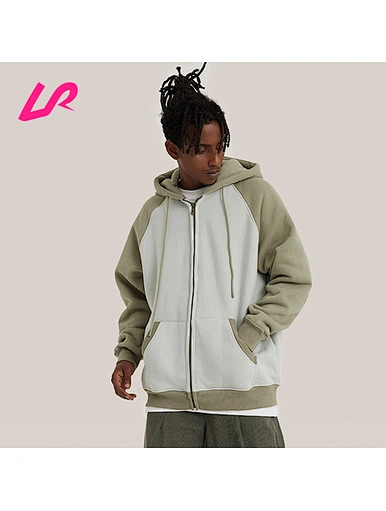 Custom Color Block Zipper Cotton Hoodie Jacket With Pockets