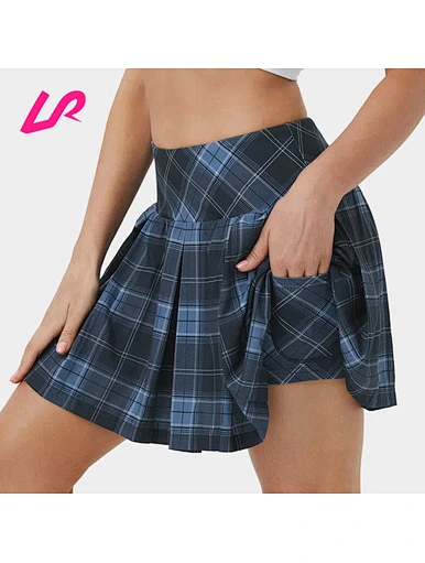 High Waisted Plaid 2-in-1 Side Pocket Pleated Tennis Skirt