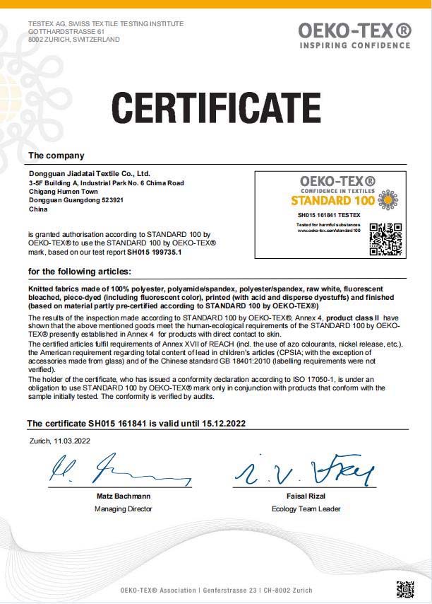 OEKO-TEX CERTIFICATE