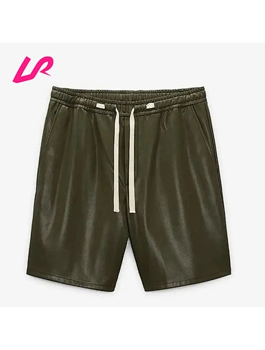 New Fashion Custom Logo Loose Knee Length With 3 Pockets Casual Bermuda Leather Shorts For Men