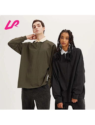 Unisex Trun-down Button Color Block Collar T-shirts Supplier