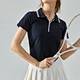 zipper turn-dowm collar t shirt women wholesale supplier