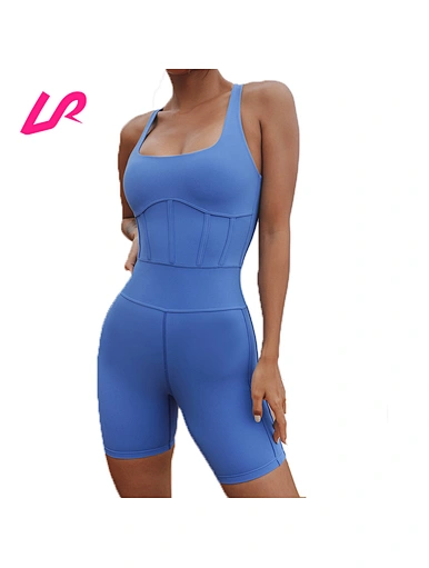 light blue biker shorts jumpsuit for women