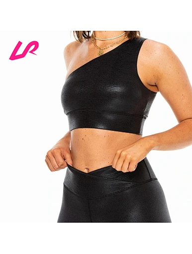 black leather sports bra