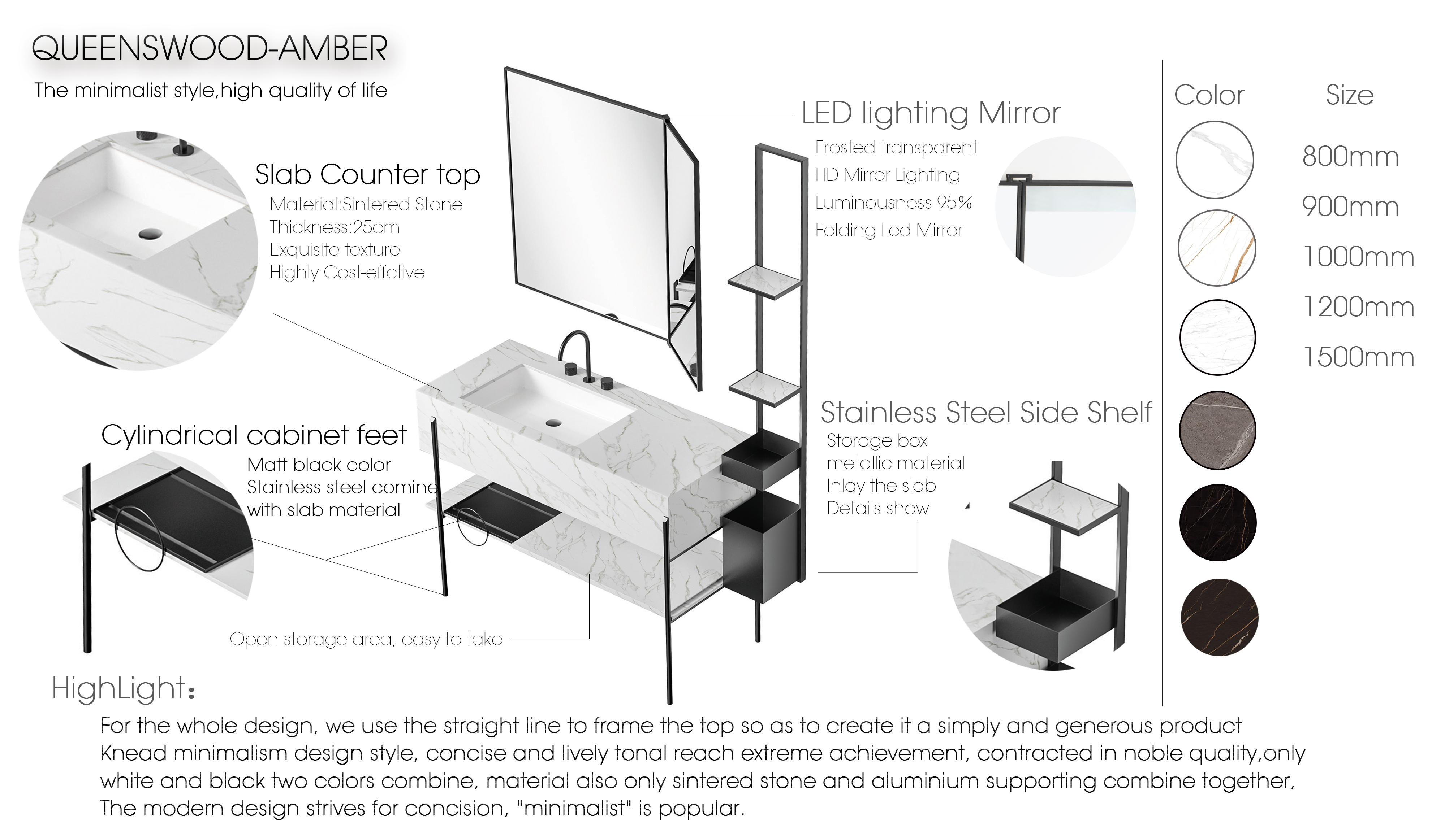 Transform your bathroom into a luxurious retreat with our Hotel Luxury bathroom cabinets free standing Unit. Featuring a classic sintered stone finish, this laundry bathroom vanity cabinet combines elegance and functionality for the modern home.