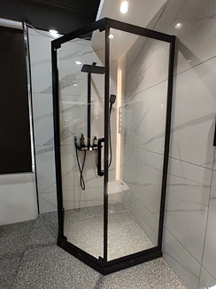 Diamond shape two fixed and one movable door shower room, dumb black stainless steel frame-HC08 Series