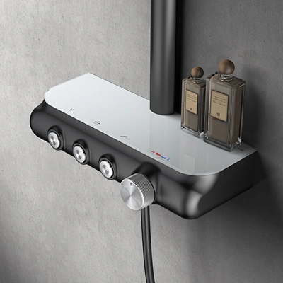 china smart exposed rain rainfall bathroom thermostatic control complete brass shower mixer