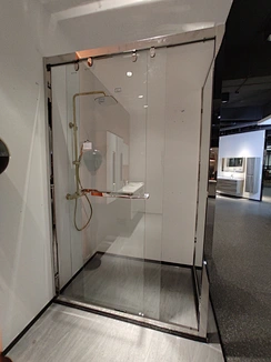 L-shaped one fixed and two movable door shower room, plated color stainless steel frame—HC13 Series