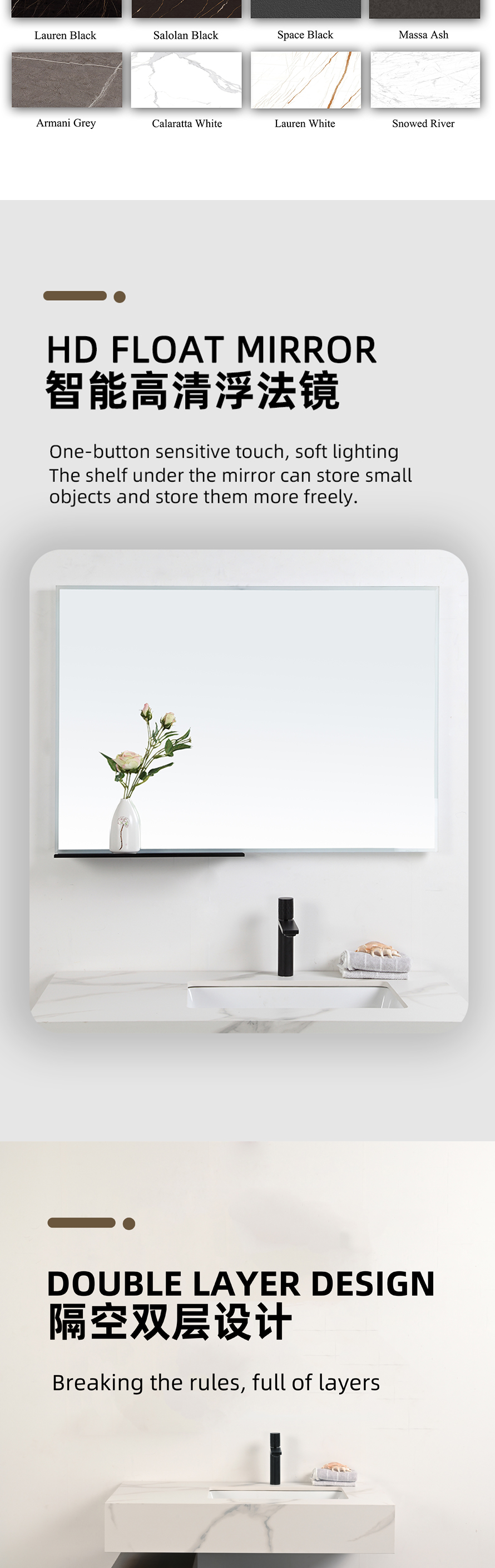 Floating Cabinet Factory Factory directly Bathroom Vanities with Sink Furniture Luxury Wall Mounted