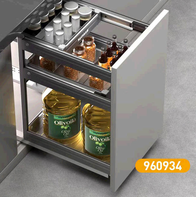 Aluminium seasoning basket for kitchen cabinet, 450mm cabinet suited.