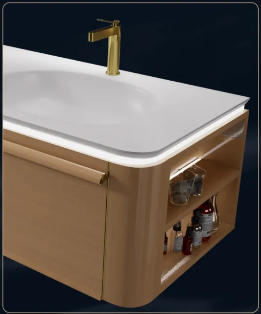 The hidden storage compartment on the side breaks the flat logic of traditional bathroom cabinets. The design is precisely adapted to items such as toilet paper and fragrances, so that the toilet area no longer feels cramped. The LED ambient light echoes the light on the countertop. In the night when the light is blurred, even going to the toilet becomes a small ritual.