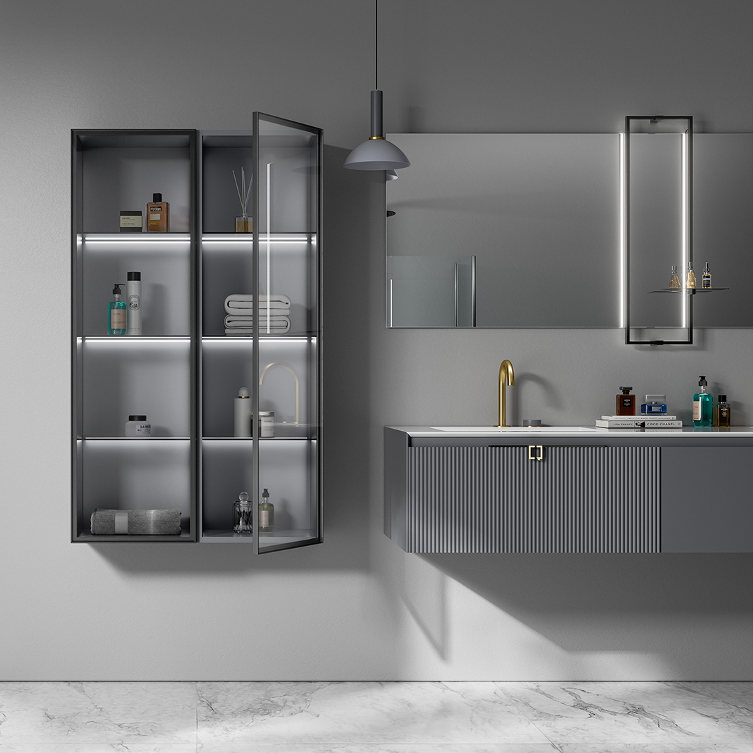 The built-in lights offer adjustable brightness, allowing you to customize the ambiance to suit your needs, whether you’re prepping for a big night out or enjoying a relaxing morning routine. The beautiful finish and chic lines make this bathroom cabinet with sink a focal point in your space.