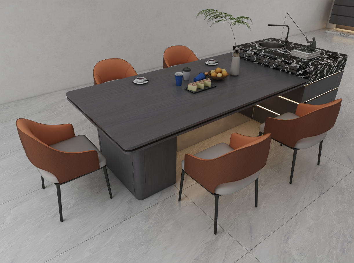 The extended surface of the island cabinet is made of multi-layer plywood, balancing aesthetics and practicality. With strong load-bearing capacity, it serves multiple purposes—functioning as a breakfast bar, a temporary workspace, or a parent-child interaction area. The material is eco-friendly and health-safe, with a delicately treated surface for a comfortable touch. Paired with the marble countertop and motion sensor lights, it builds a versatile home hub.
