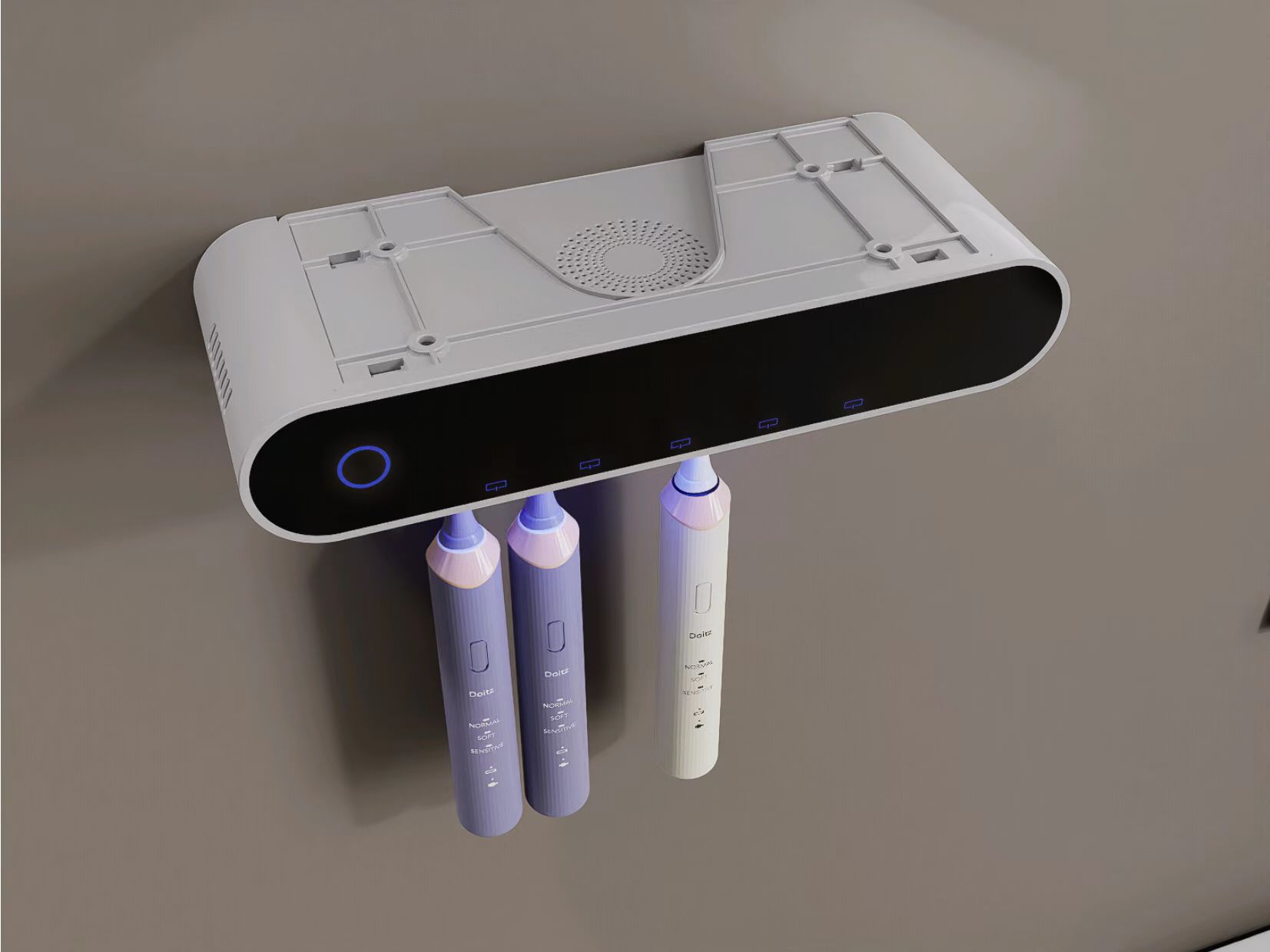 The built-in ionic aromatherapy blower dries brushes faster while releasing soothing scents like lavender or eucalyptus. This antibacterial toothbrush holder not only eliminates odors but also turns your bathroom into a spa-like oasis.